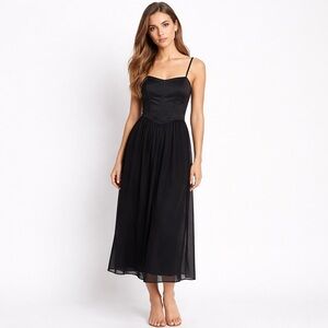 PAIGE Black Midi Dress XS Corset Bodice Pleated Silk Blend Elegant NWT